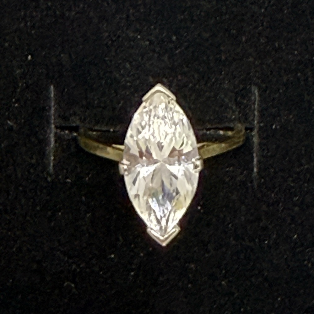 14k Solid White & Yellow Gold, large Marquise White Spinel Ring - Picture 9 of 10